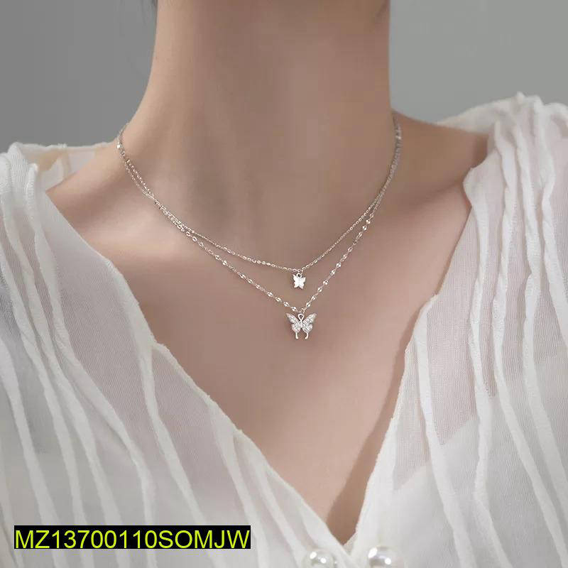 1 Pc Alloy Silver Plated Double Layered Butterfly Design Pendant
