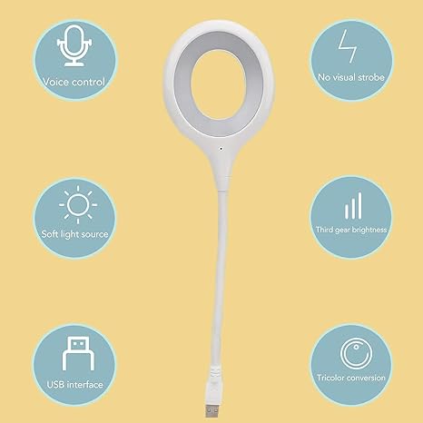 USB Smart Voice Control Table & Ring Light – Adjustable Brightness, 360° Rotation, RGB Color Modes