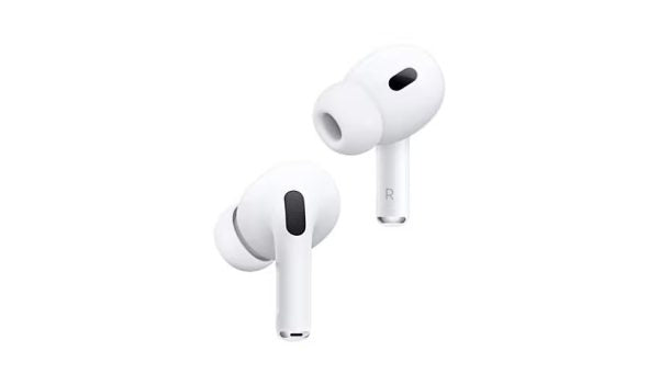 White wireless earbuds on a white background
