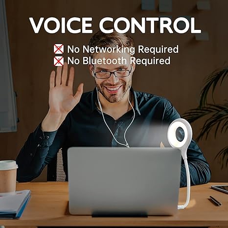 USB Smart Voice Control Table & Ring Light – Adjustable Brightness, 360° Rotation, RGB Color Modes