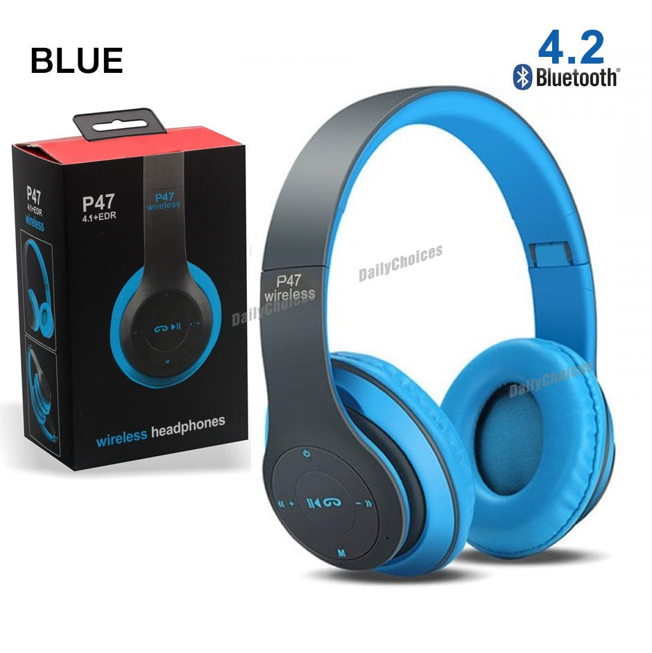 P47 Wireless Bluetooth Headphones – Foldable, Lightweight, with Mic & FM