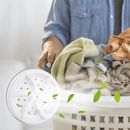 Person sorting clothes in a laundry basket with a shower head and leaves on a white background