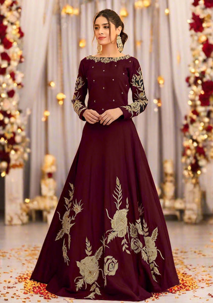 1-Piece Shamoz Silk Embroidered Unstitched Suit – Women