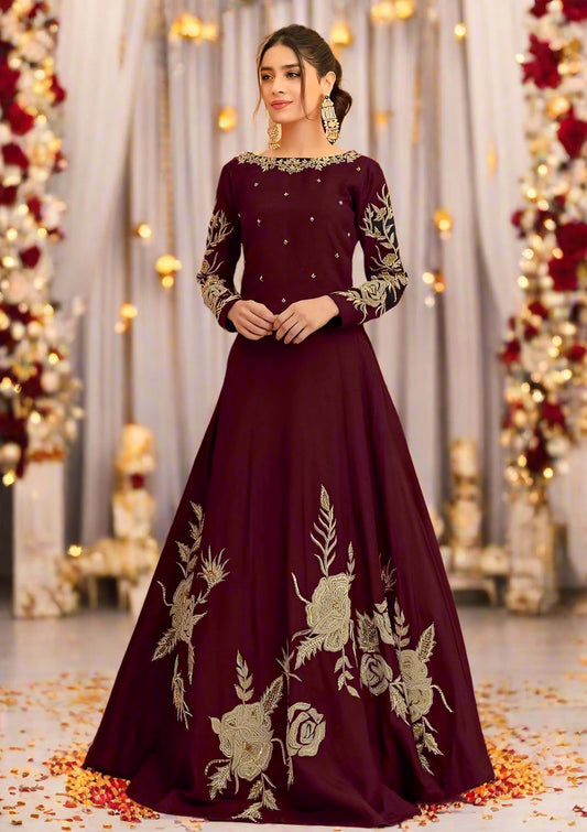 1-Piece Shamoz Silk Embroidered Unstitched Suit – Women